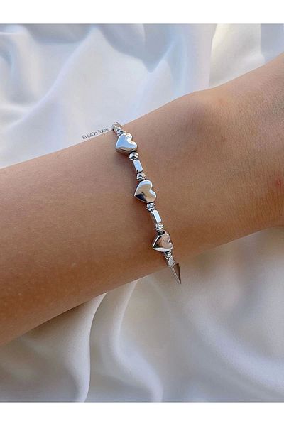 Eylülün Takısı Silver Color Triple Heart Patterned Women's Bracelet