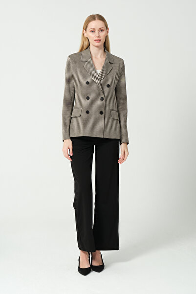 AD Fashion Krem Siyah Kruvaze Ceket