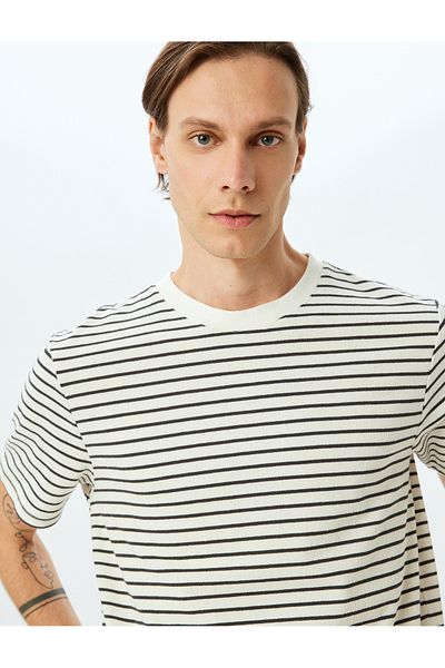 Koton New Season Crew Neck Short Sleeve Cotton Blended Tough Fabric Striped Oversize T-Shirt