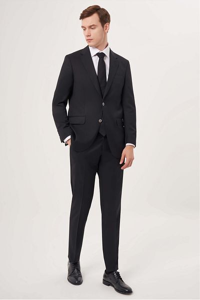 Bisse Men's 6 Drop Mono Collar Double Slit Suit BLACK