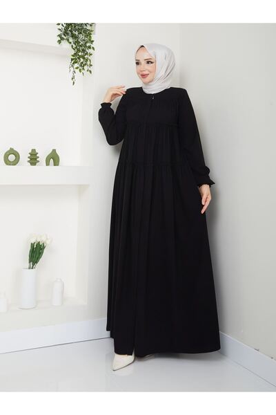 Zeynep Tesettür Üç Kat Model Ferace - Siyah