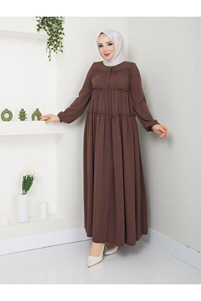 Zeynep Tesettür Üç Kat Model Ferace - Kahve
