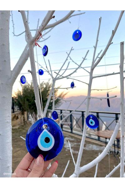 312 KONSEPT 1 Piece 5 Cm Decorative Perforated Glass Evil Eye Bead And Jute Rope Tree Ornament Keychain