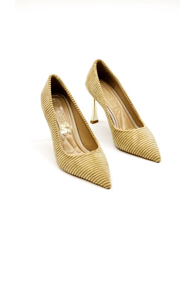 Zoom Women Style Vales Çi̇zgi̇li̇ Vegan Süet Altin Topuklu Sti̇letto