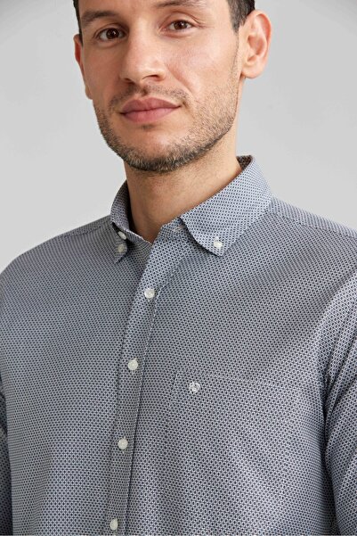 Bisse Regular Fit Uzun Kollu Paşa Yaka Desenli Gri Erkek Gömlek