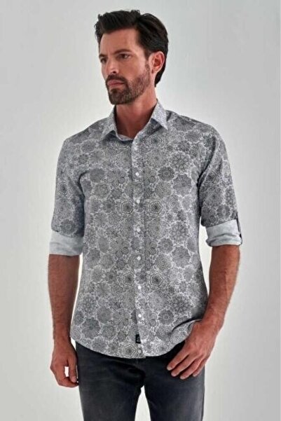 Bisse Slim Fit Gray Patterned Sports Men's Shirt