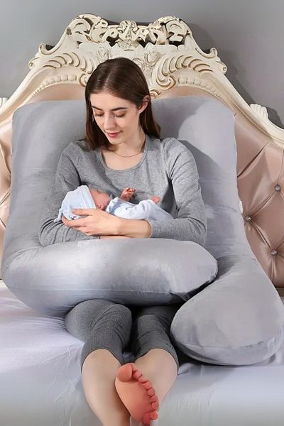 MoMMe Gray Pregnancy Pillow - 5 Different Zones, Lined Bag