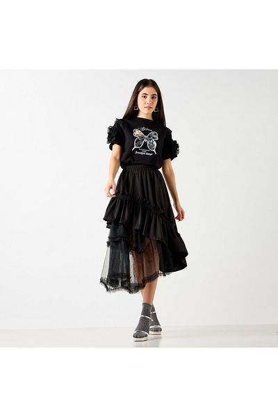 2Xtremz Butterfly Embellished T-shirt With Ruffle Detail Sleeves
