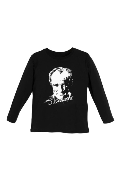 nacar çarşı Unisex Παιδικό μπλουζάκι με μακριά μανίκια Ατατούρκ με μαύρο στάμ...