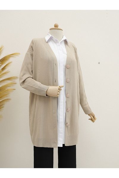 Modamorfo Long Ribbed Knitwear Cardigan - Light Mink