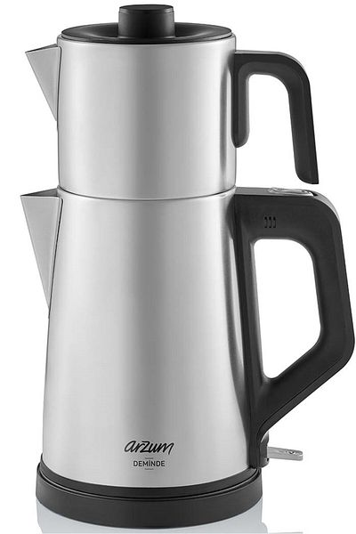 Arzum Teekocher, elektrischer türkischer Teekessel, Edelstahl, 1800 W Leistung, 1,8 l Wasserkocher, 1 l Teekanne