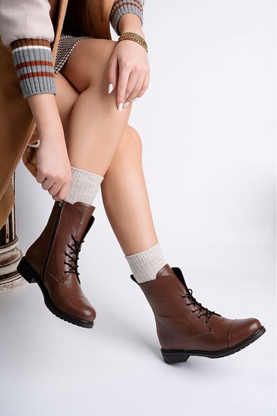 Deripabuc Genuine Leather Brown Women's Leather Boots Trc-2734