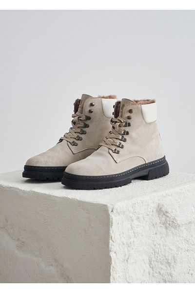 Boris Becker Stone Color Fur Detailed Suede Boots