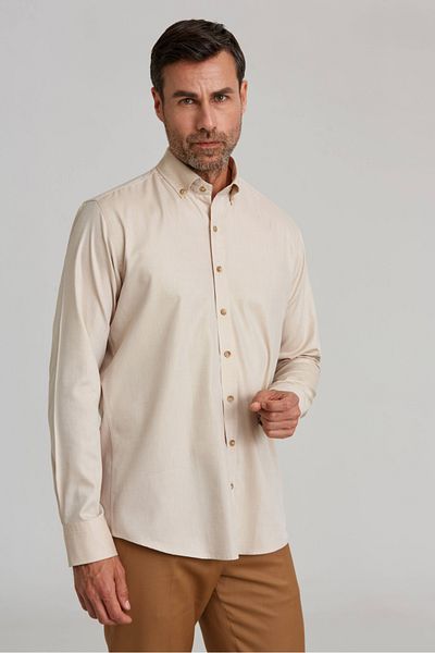 Bisse Πουκάμισο Bisse Sport - Regular Fit, U. Sleeve, Pasa Collar, Slim Diagonal Beige με κουμπί