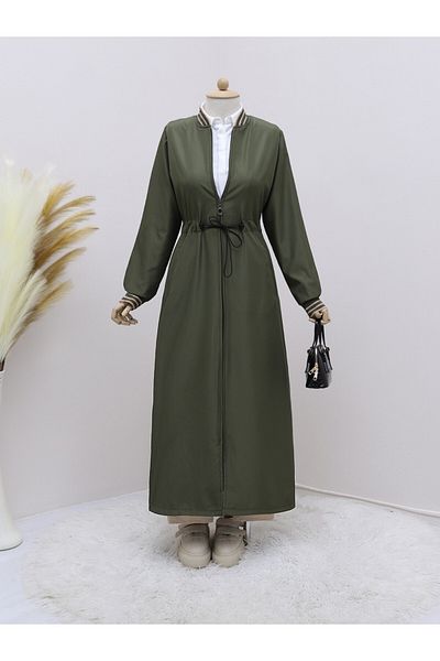 Modamorfo Khakifarbener Tunnel-Trenchcoat mit Taschen und Schnürung an der Taille