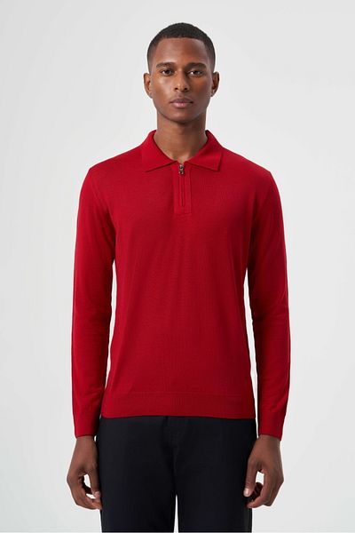 Bisse Men's Zipper Detailed Knitwear RED