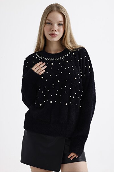 Butik Kadın Triko Kazak Taşlı ve İncili