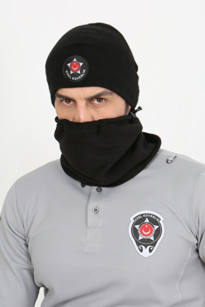 ModaCanel Özel Güvenlik Siyah Armalı Polar Bere ve Polar Boyunluk Takım (Bere-Boyunluk Takım)