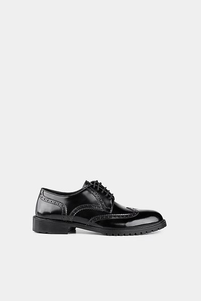 Bisse Men's Thick Sole Patent Leather Shoes Black