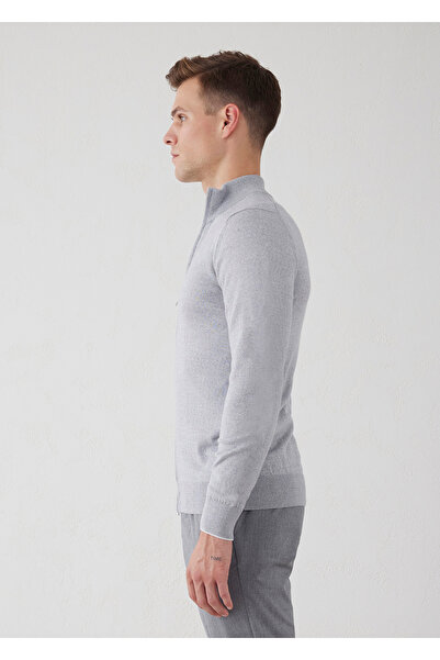 Boris Becker Gri Renk Dik Yaka Fermuarlı Triko Hırka