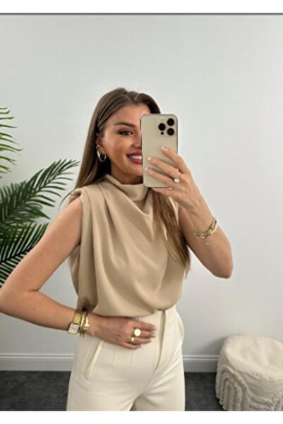 Mzr Collection KADIN KOLSUZ OMZU DİKİŞ DETAYLI BLUZ