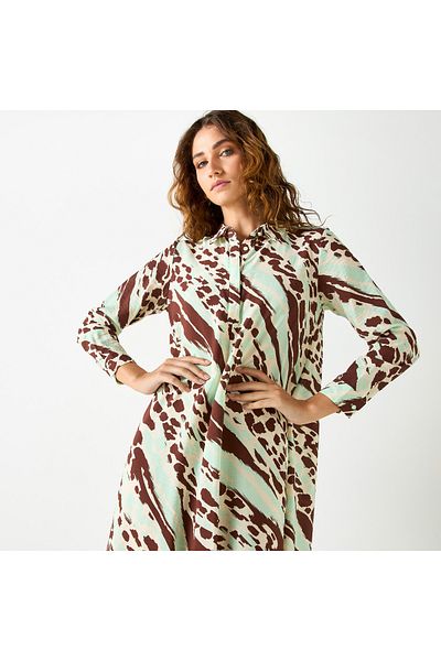 Iconic Printed Shirt Dress With Collar And Long Sleeves