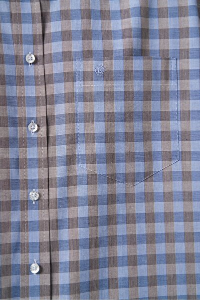 Bisse Regular Fit Uzun Kollu Paşa Yaka Ekoseli Açık Kahve Erkek Gömlek