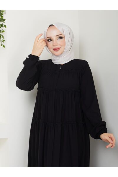 Zeynep Tesettür Üç Kat Model Ferace - Siyah