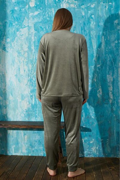 Pemilo Women's 13212-1 Plus Size Velvet Pajama Set APPLE GREEN