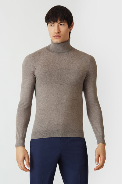 Bisse Men's Regular Fit Full Turtleneck Knitwear Mink