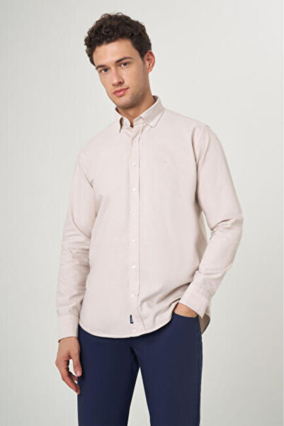 Bisse Men's Long Sleeve Beige Sports Shirt with Regular Fit