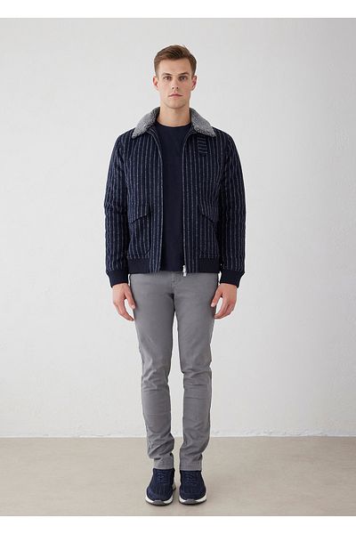 Boris Becker Navy Blue Striped Wool Coat