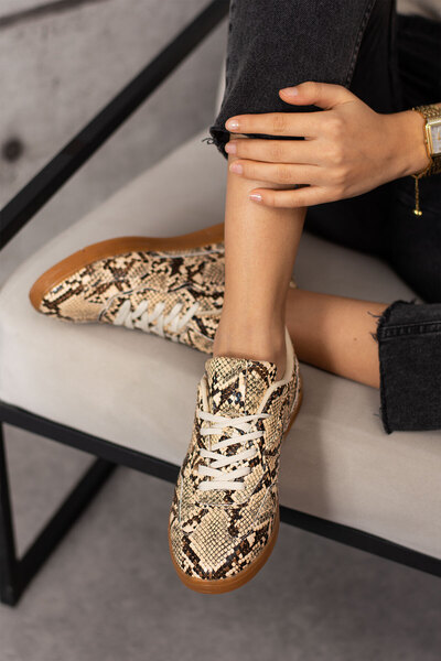 Yula Fashion Shoes Lera Béžová Snake Vzorovaná Neformální sportovní obuv Sneaker