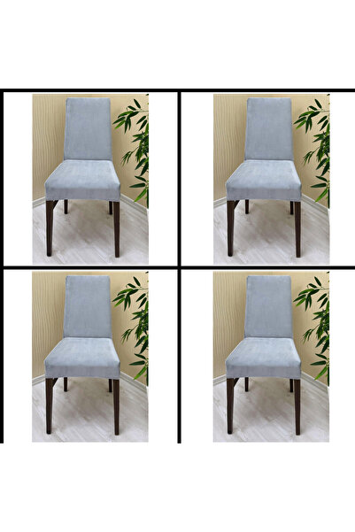 Home 4 Adet Süet Detaylı Angora Kumaş Sandalye Kılıfı Yıkanabilir Likralı Esnek Lastikli, Sandalye Örtü