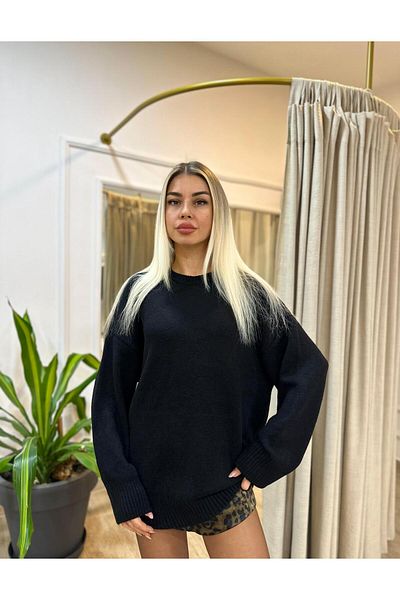 POODLE Pulover de damă oversize cu gât crew tricotaj