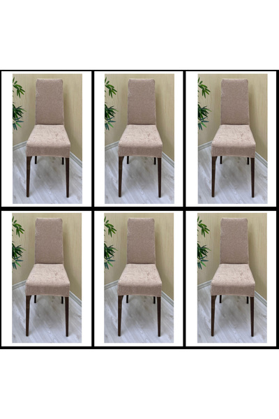 Home 6 Adet Süet Detaylı Angora Kumaş Sandalye Kılıfı Yıkanabilir Likralı Esnek Lastikli, Sandalye Örtü