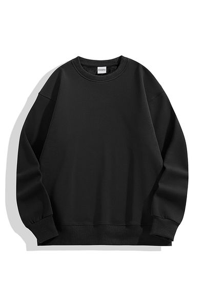 Moderk Unisex Oversize Syah Bisiklet Yaka Sweatshirt 3 Iplik