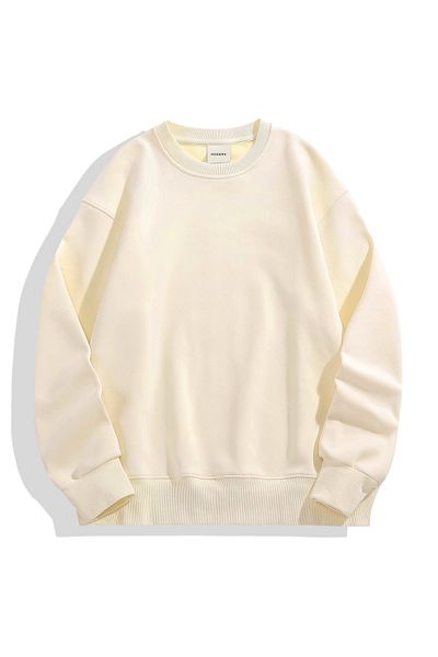 Moderk Unisex Oversize Bej Krem Bisiklet Yaka Sweatshirt 3 Iplik