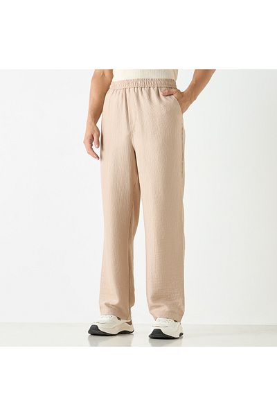 Iconic Textured Relaxed Fit Pants With Flexi Waist And Pockets