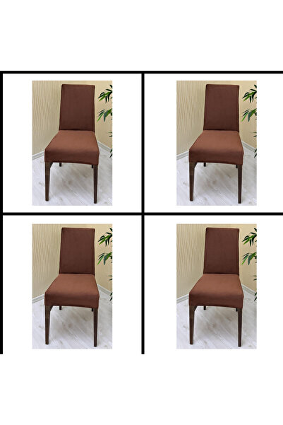 Home 4 Adet Süet Detaylı Angora Kumaş Sandalye Kılıfı Yıkanabilir Likralı Esnek Lastikli, Sandalye Örtü