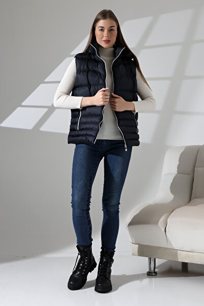 B.HE.Z Синій жіночий надувний жилет - знімний замок-блискавка, капюшон і внутрішні кишені