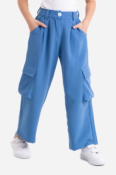 GİYİCEM TEKSTİL Girl's Double Cargo Linen Trousers 2540