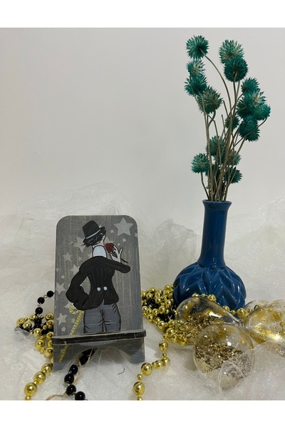 Ahşap Telefon ,Tablet Tutucu,El Boyaması, Hediyelik Eşya, Yılbaşı