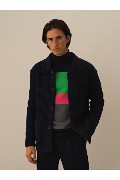 Xint Erkek Lacivert Oversize Triko Yün Ceket