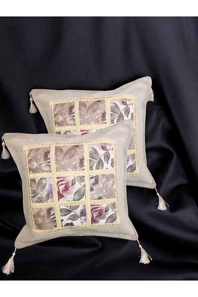 AYŞEM 43X43 Tasseled Decorative Patterned Throw Pillow Cover 2 Pieces of Linen Look Upholstery Fabric