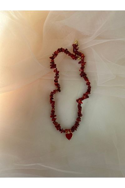 Doğaltaş Coral Heart Necklace