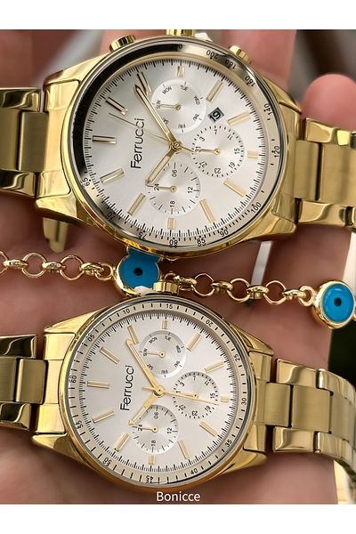 Ferrucci Brand Steel Cord Yellow Color, Dear Watches + Rosary Bracelet