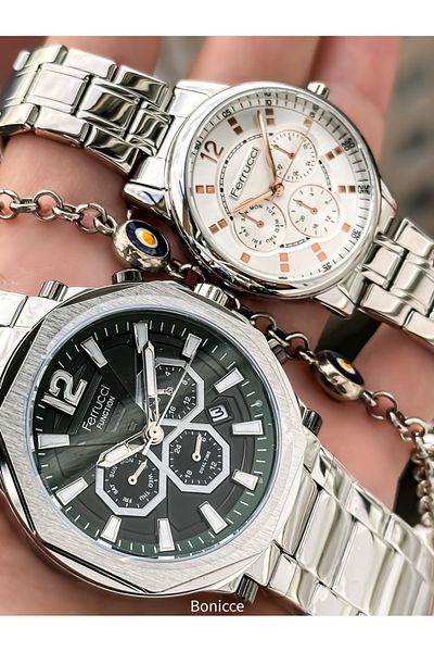 Ferrucci Brand Steel Cord Silver Color, Dear Watches + Rosary Bracelet