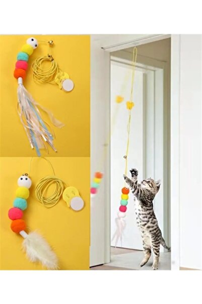 Kastore Elastik Tırtıl Kedi Oyuncağı Vantuzlu Lastikli Kedi Zilli Peluş Yakal...