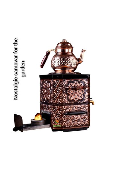 SAFİR ÇAY KAZANLARI Nostalgic Copper Samovar - with Gel Headset, for Garden and Balcony, Teapot and Sapphire Samovar